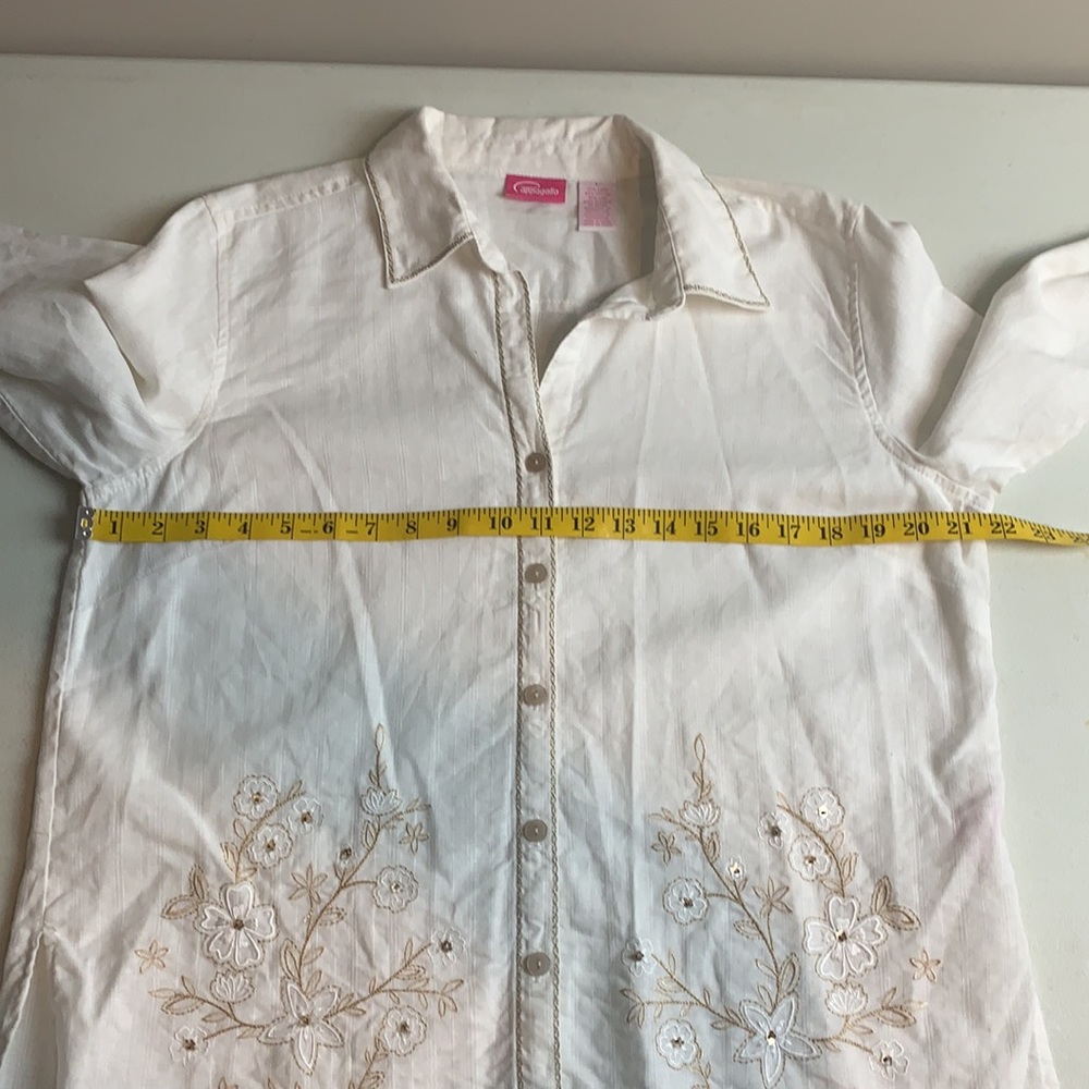 Pappagallo Embroidered White Linen Blend 3/4 Sleeve Blouse EUC Like New - Picture 8 of 9
